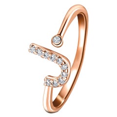 Personal Jewellery Diamond 0.10 Carat Initial-J-Letter Ring 18 Karat Rose Gold