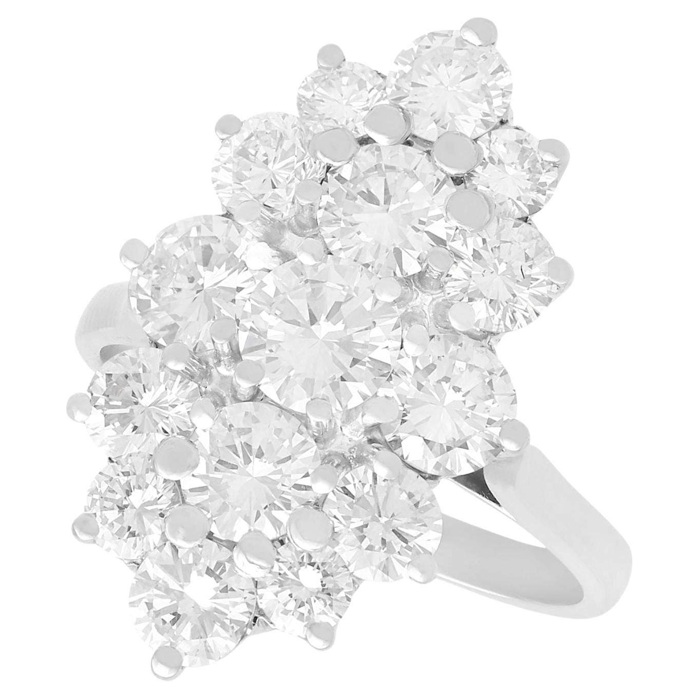 French 3.96 Carat Diamond and White Gold Cluster Engagement Ring