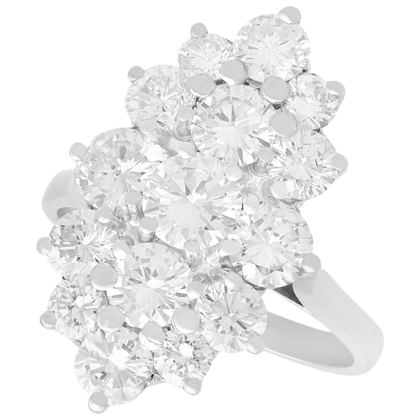 French 3.96 Carat Diamond and White Gold Cluster Engagement Ring