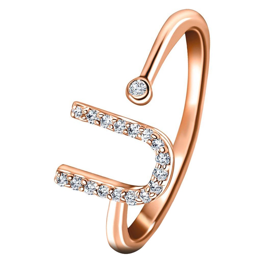 Personal Jewellery Diamond 0.10 Carat Initial-U-Letter Ring 18 Karat Rose Gold