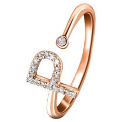 Bague à bijoux personnelle en or rose 18 carats avec diamants de 0,10 carat et initiale « P- Letter »