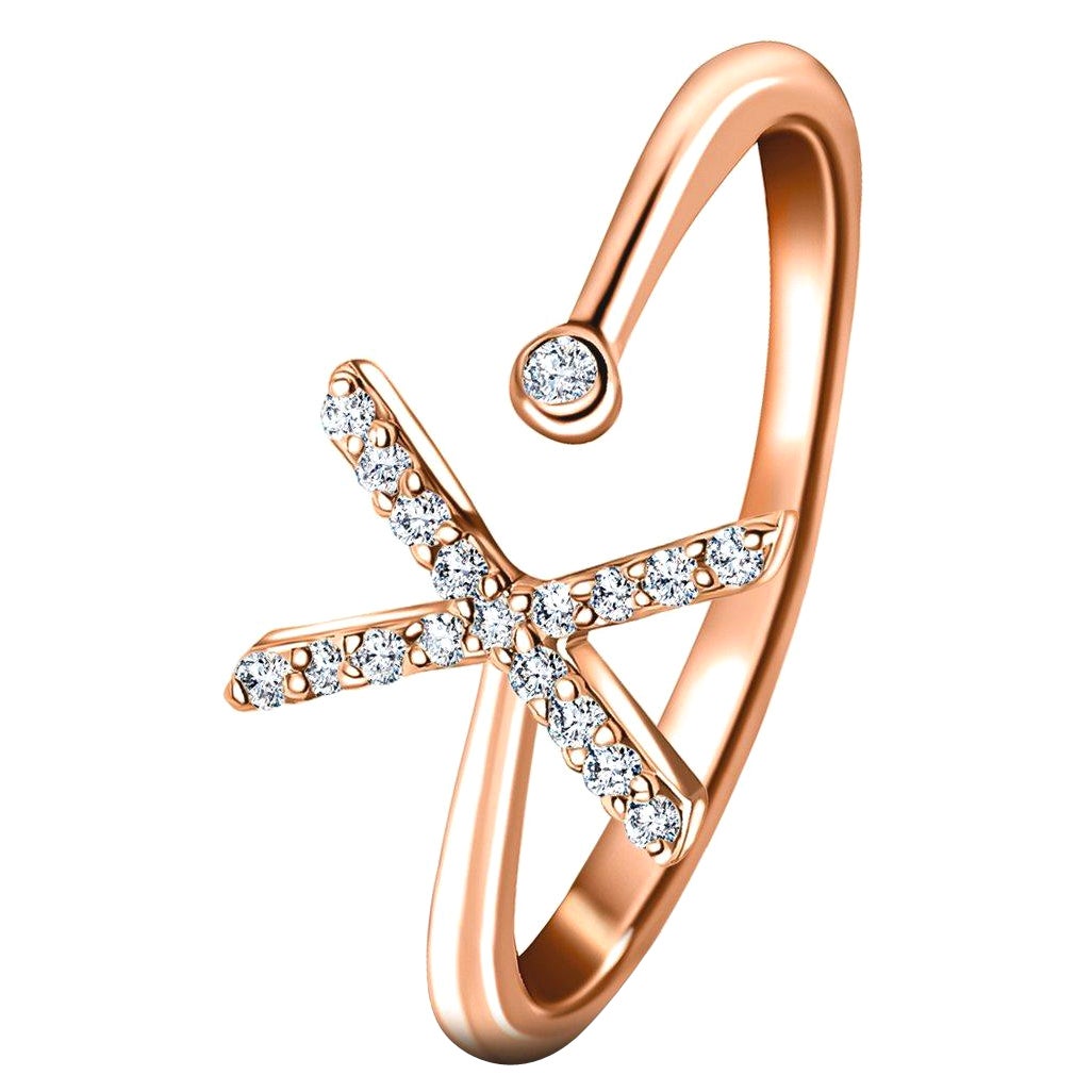 En vente :  Bague à bijoux personnelle en or rose 18 carats avec diamants de 0,10 carat initial-X-deuxième