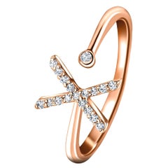 Personal Jewellery Diamond 0.10 Carat Initial-X-Letter Ring 18 Karat Rose Gold