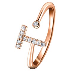 Personal Jewellery Diamond 0.10 Carat Initial-T-Letter Ring 18 Karat Rose Gold