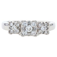Vintage White Gold Diamond Cluster Halo Engagement Ring 14k .60ctw Three-Stone Inspired