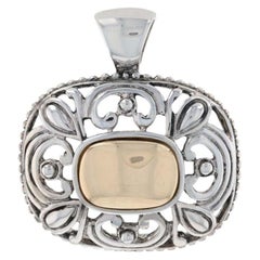 Engravable Dome Pendant, Sterling Silver & 14k Yellow Gold Open Cut Design