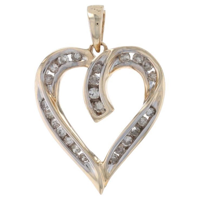 Yellow Gold Diamond Heart Pendant, 10k Single Cut .25ctw Love Gift