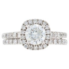 Vintage 2.01ctw Round Brilliant Diamond Halo Engagement Ring & Wedding Band 14k Gold Set