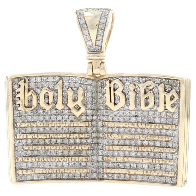 1.59ctw Single Cut Diamond Holy Bible Pendant, 10k Gold Faith Bling