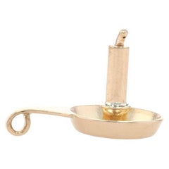 Vintage Yellow Gold Chamberstick with Candle Charm, 14k Candle Holder