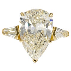 GIA 5.76ct Estate Vintage Pear Diamond 3 Stone Engagement Wedding Ring 18k YG