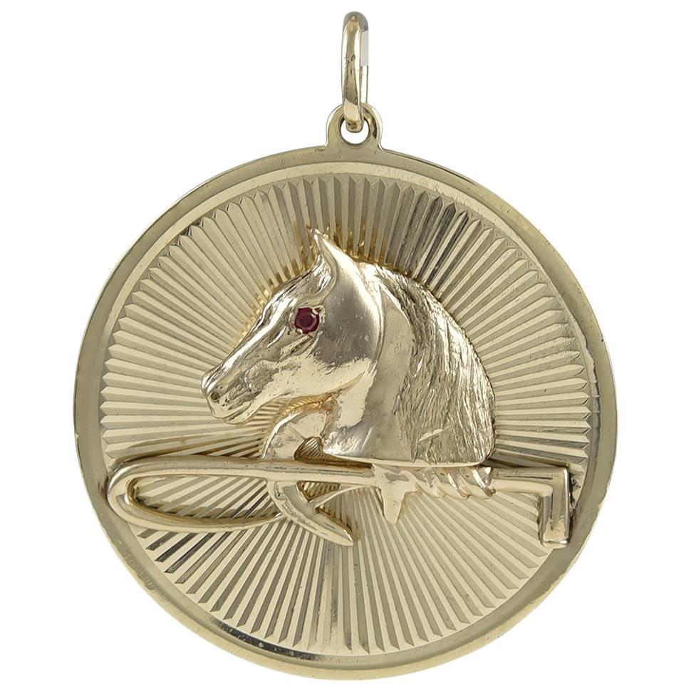 Large Ruby Gold Horse and Crop Charm