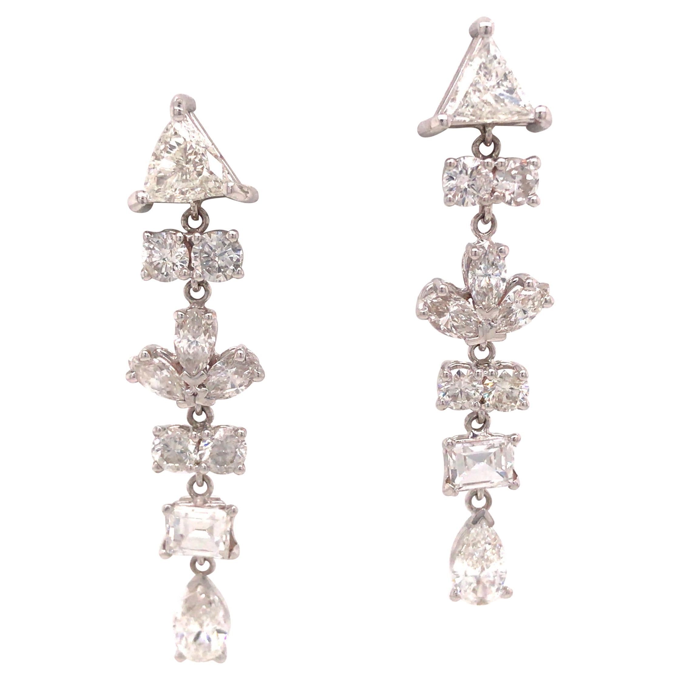 18K Multi Shape Diamond Hanging Earring White Gold