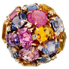 14k Yellow Multi-Color Sapphire Dome Ring