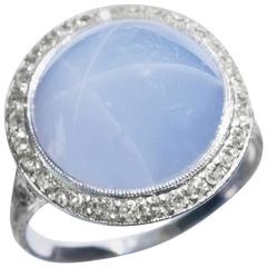 1930s JE Caldwell Star Sapphire Diamond Platinum Ring