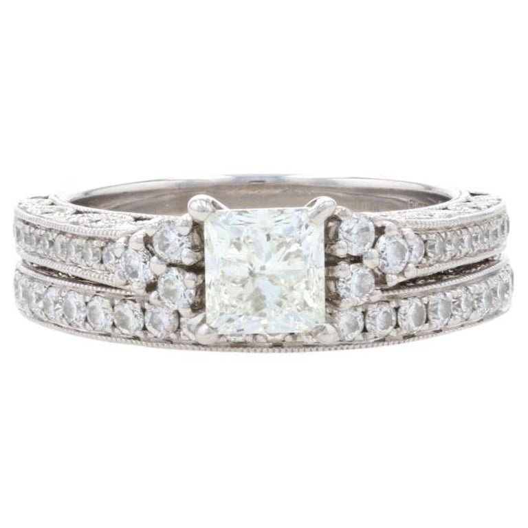 Scott Kay Diamond Engagement Ring & Wedding Band White Gold 14k Princess 1.79ct For Sale