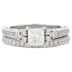 Vintage Scott Kay Diamond Engagement Ring & Wedding Band White Gold 14k Princess 1.79ct