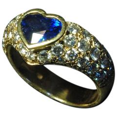 Heart Shaped Sapphire Diamond Gold Ring
