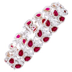 Bracelet tennis d'affirmation en or 18 carats avec rubis et diamants de 26,22 carats