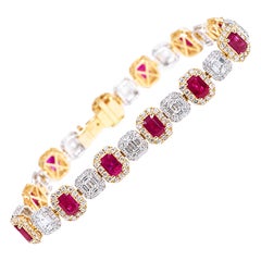 Bracelet tennis en or 18 carats avec rubis et diamants de 12,31 carats, à monture invisible