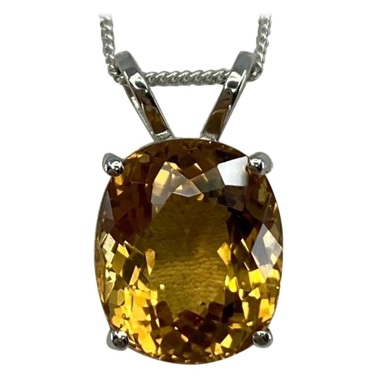 6.05ct Vivid Yellow Heliodor Golden Beryl Oval 18k White Gold Pendant Necklace For Sale