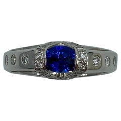 1 Carat Vivid Cornflower Blue Ceylon Sapphire & Diamond Platinum Modern Ring