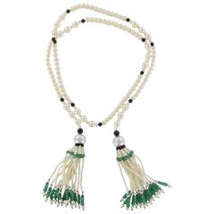 Baume Long Onyx Pearl Emerald Necklace 1