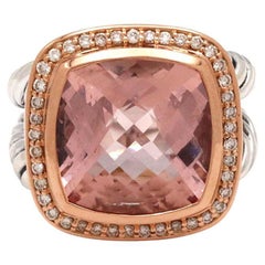 David Yurman Albion Silver Rose Gold Diamond and Morganite Ring