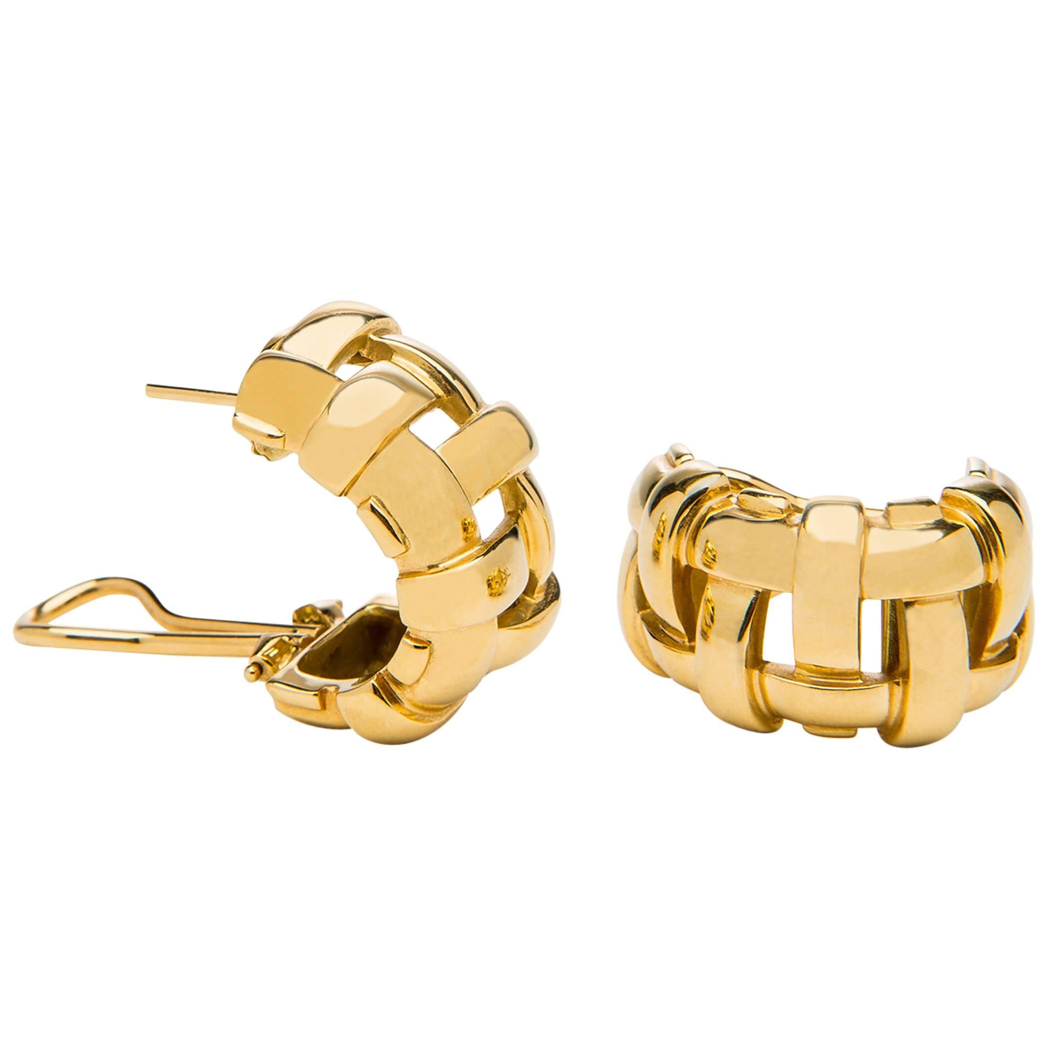 Tiffany & Co. Gold Basket Weave Hoop Earrings
