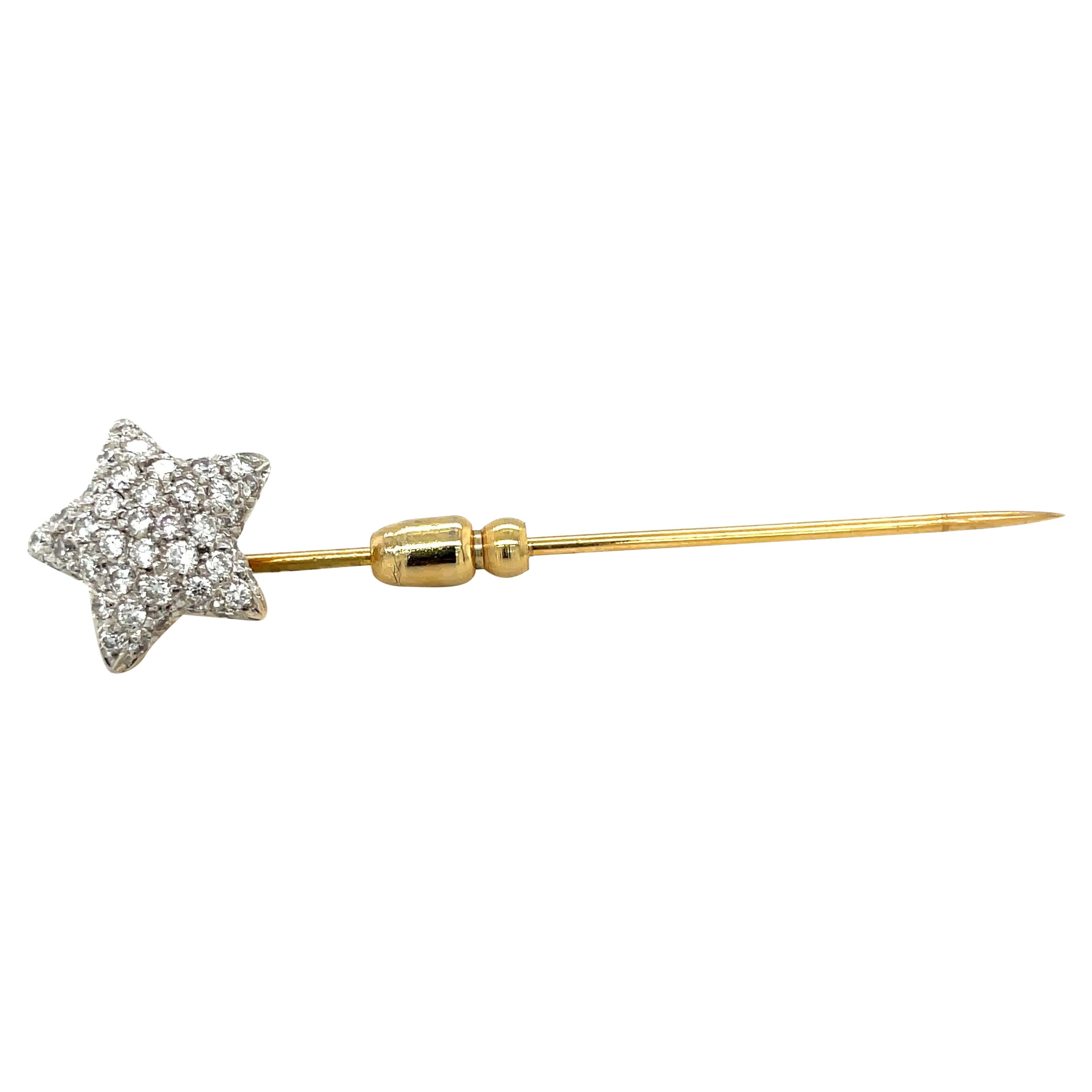 18KT Yellow Gold 0.93 Ct. Diamond Star Stick Pin For Sale
