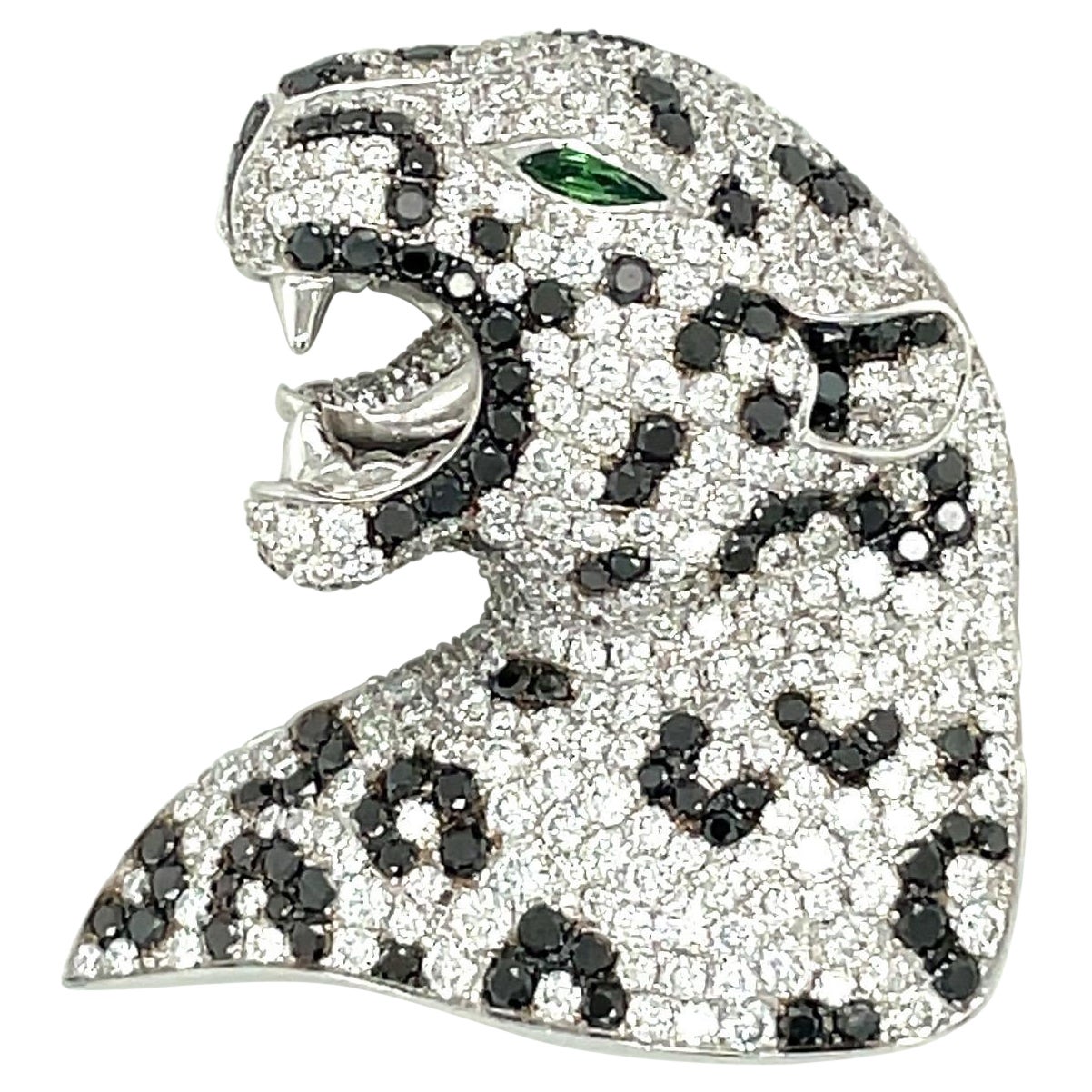 Cellini 18KT White Gold 4.10CT. Black and White Diamond Panther Pendant For Sale