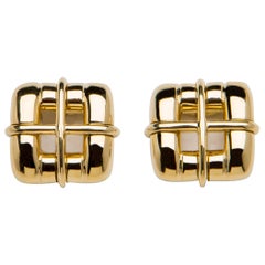 Tiffany & Co. Gold Square Buckle Motif Earrings