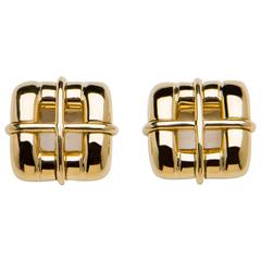 Tiffany & Co. Gold Square Buckle Motif Earrings 1