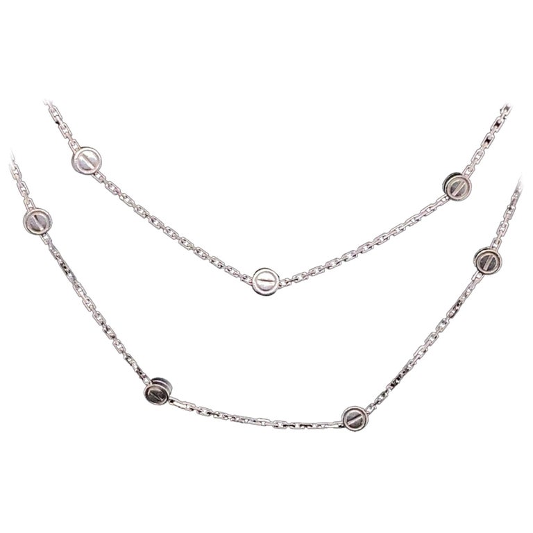 Cartier Love Screws Station Long 18 Karat White Gold Chain Necklace For Sale At 1stdibs