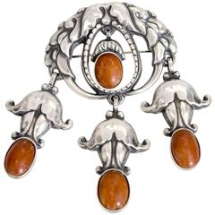 Georg Jensen Rare Amber and Silver Brooch #95