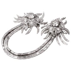 Retro Double Clip GIA 17.39 Carat Diamond Platinum Double-Clip Brooch Pin