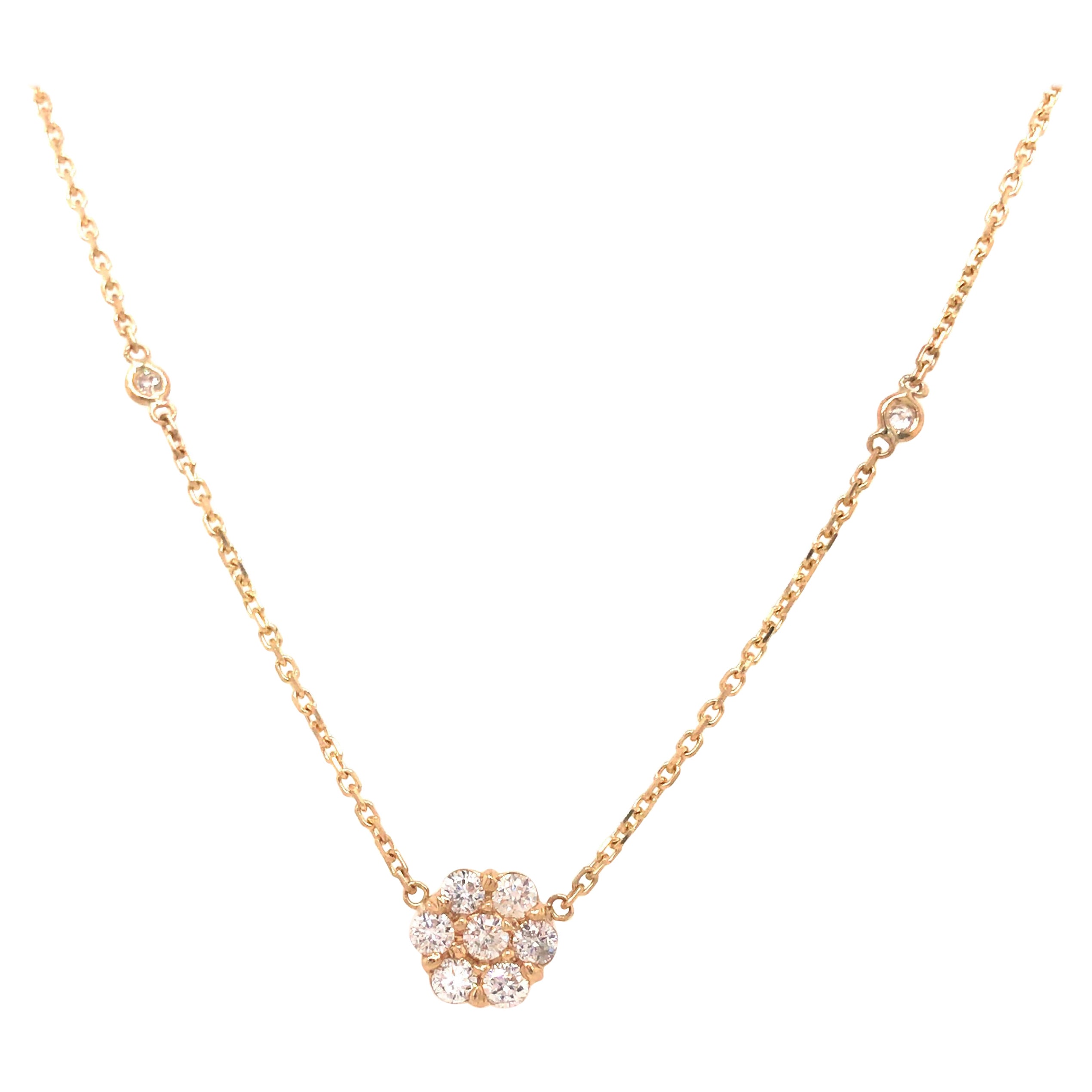 14K Diamond Flower Cluster Diamond by the Yard Necklace Yellow Gold For Sale