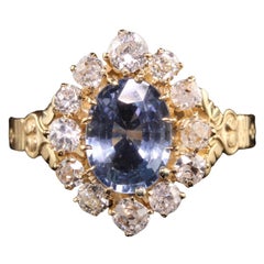 Antiker viktorianischer Verlobungsring aus 18 Karat Gelbgold mit Aquamarin und Diamant im alten Minenschliff