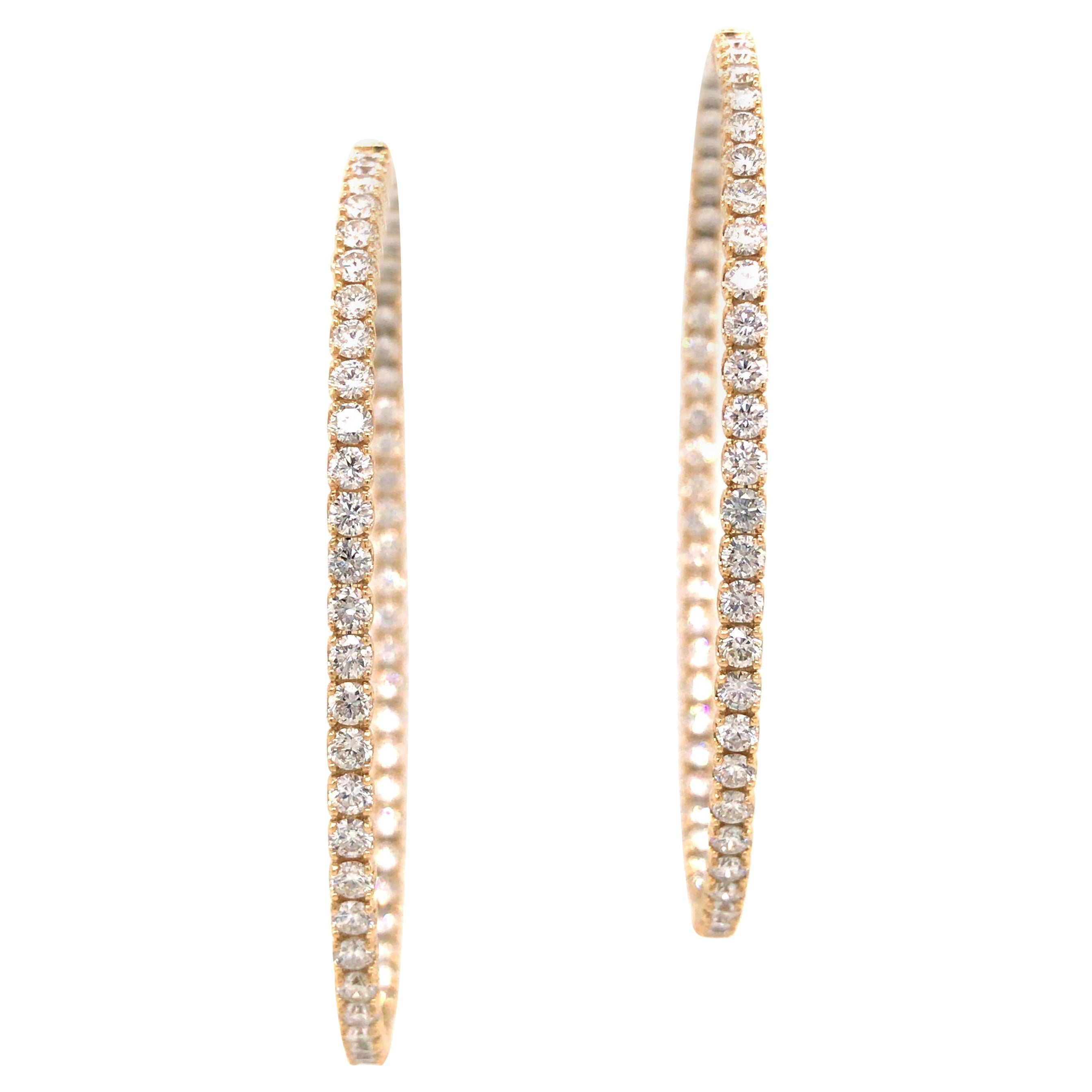 14K Diamond Oval In/Out Hoop Earrings Yellow Gold For Sale at 1stDibs