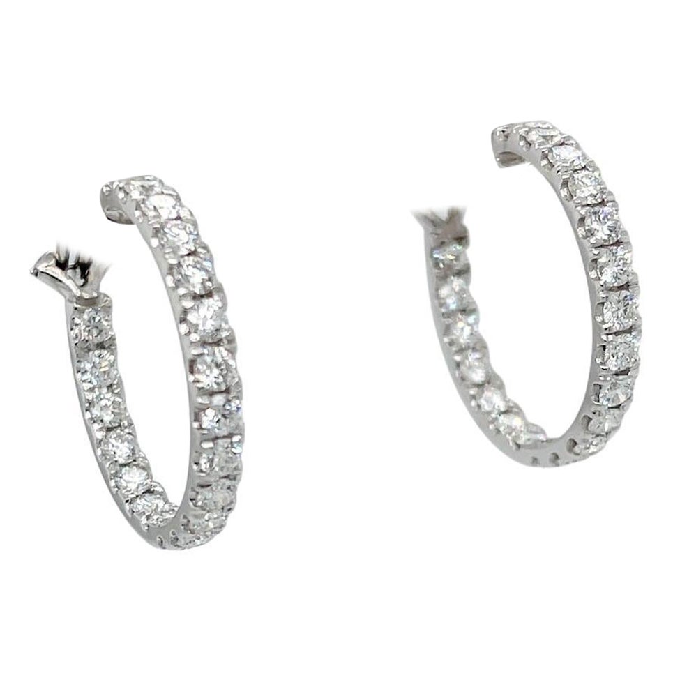 18 Karat White Gold 3.30 Carat Diamond Huggie Hoop Earrings at 1stDibs