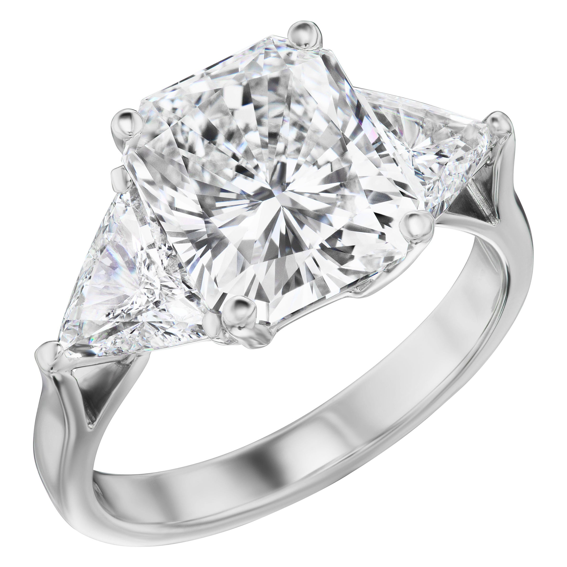 GIA 5.02 Carat Radiant-Cut 3 Stone Diamond and Platinum Ring