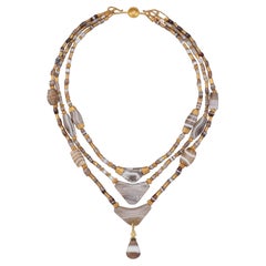 Ensemble of Ancient Agate Bead Necklaces, 22k Granulated Gold Beads, and Clasp