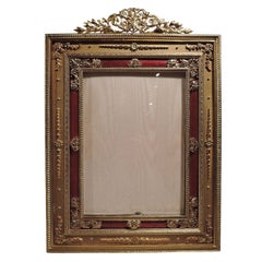 Antique French Rococo Gilt-Bronze and Red Enamel Picture Frame