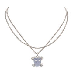 Christian Dior TÊTE DE MORT Skull Necklace 18k Gold Diamond Chalcedony $12, 730