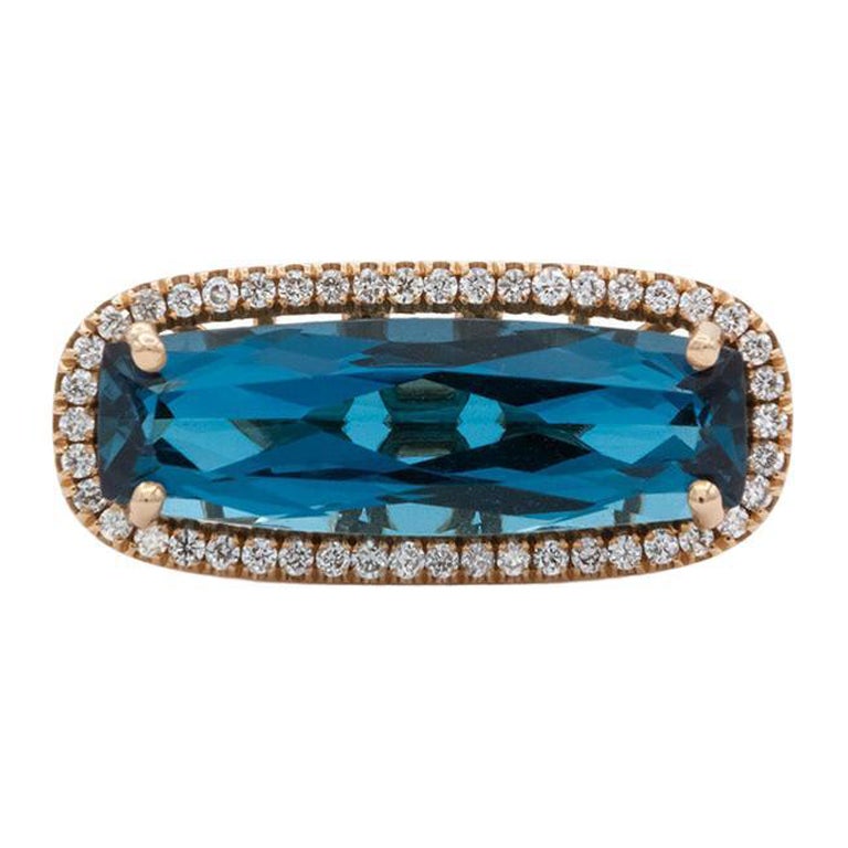 Suzanne Kalan 18k Rose Gold Blue Topaz & Diamond Ring