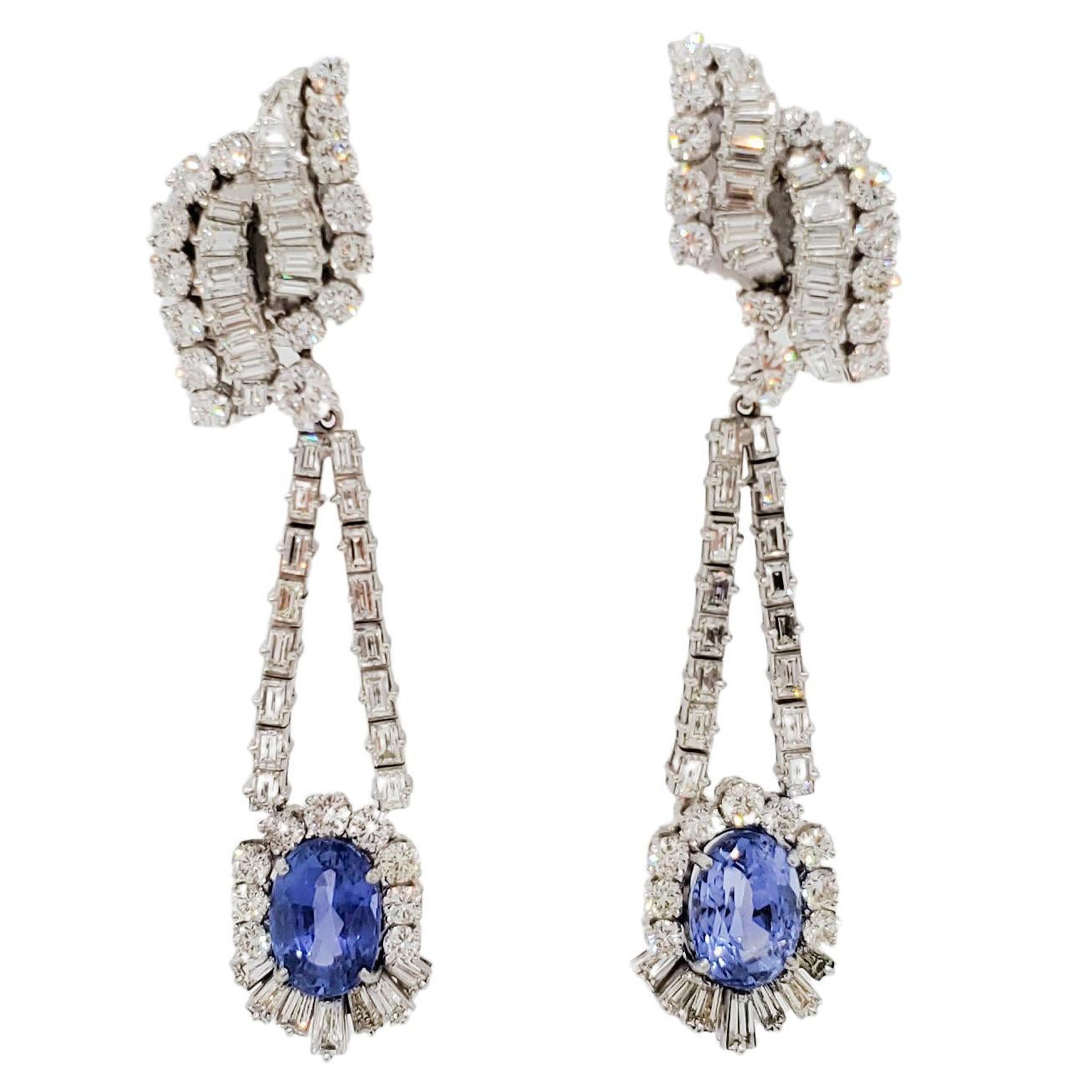 Unique GIA Natural No Heat Ceylon Cushion Sapphire and Diamond Earrings