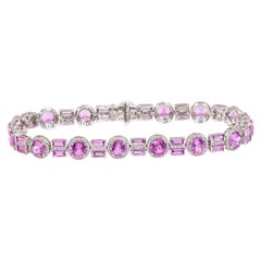 18 Karat White Gold 13.23 Carat Pink Sapphire and Diamond Tennis Bracelet