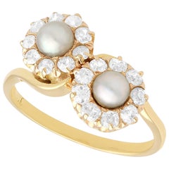 Antique Pearl and Diamond Yellow Gold Twist Engagement Ring
