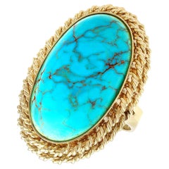 Vintage 32.50 Carat Turquoise and Yellow Gold Cocktail Ring