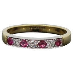 18 Karat Ruby and Diamond Eternity Band Ring Yellow and White Gold